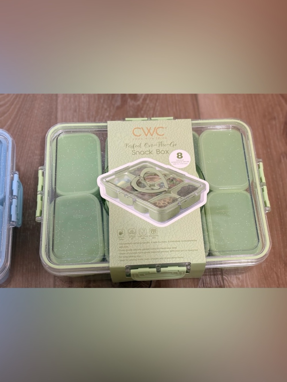 2- CWC COOK WITH COLOR BLUE & GREEN Snack Box Set - 8 Compartments Storage NEW - Picture 4 of 5